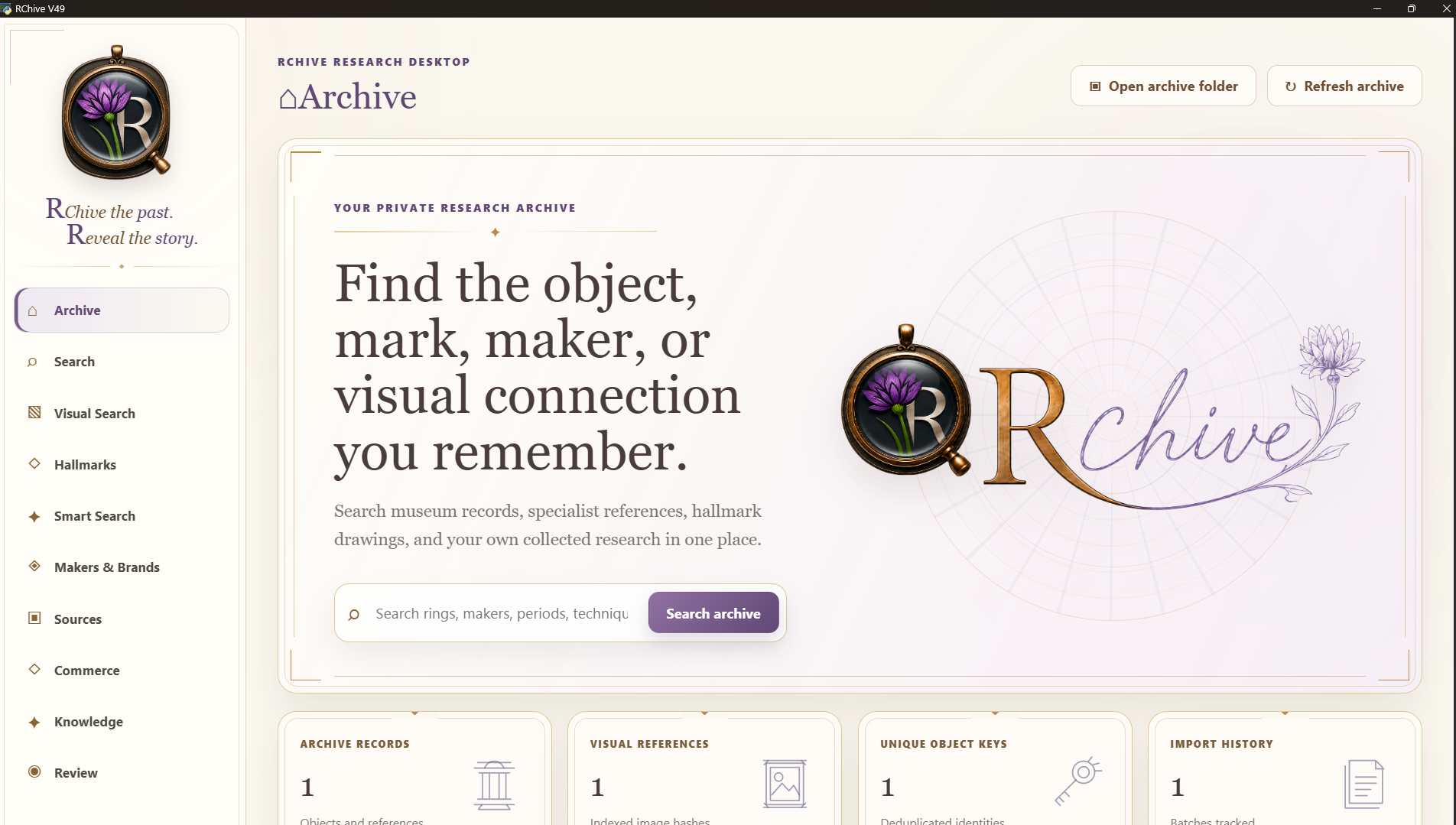 RChive desktop interface